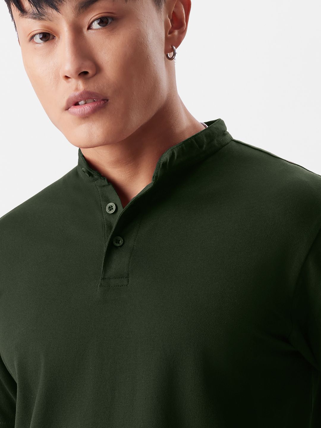 Buy Solids Dark Olive Men Mandarin Polo Online.