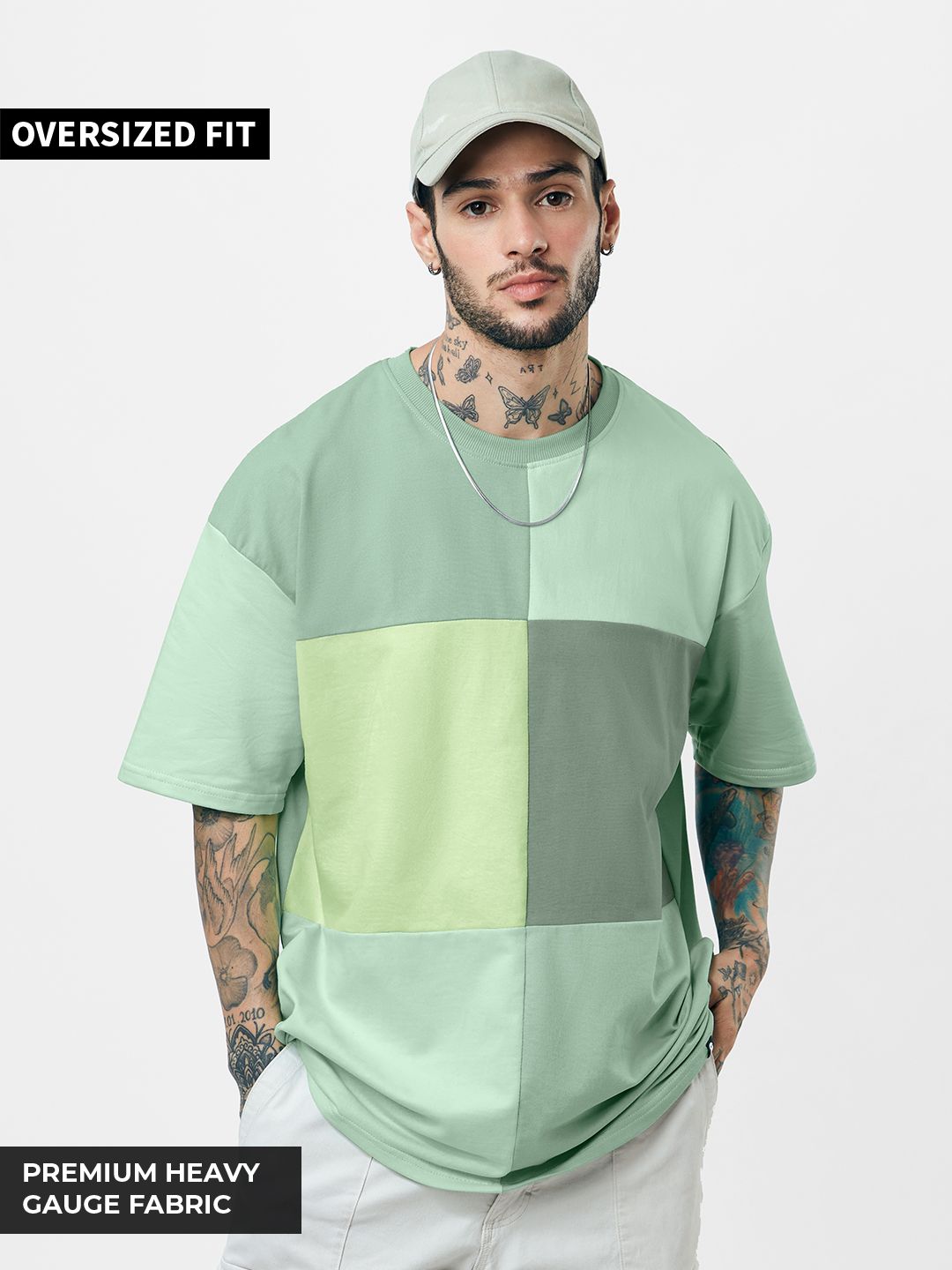 Buy Solids Green Colourblock Oversized TShirts Online