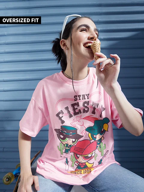 Buy Powerpuff Girls: Stay Fiesty Women Oversized T-Shirts Online