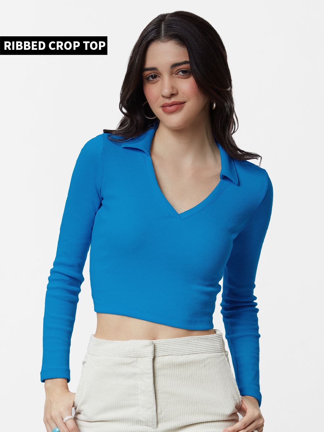 Buy Solids Dresden Blue Women's Cropped Polo Online.