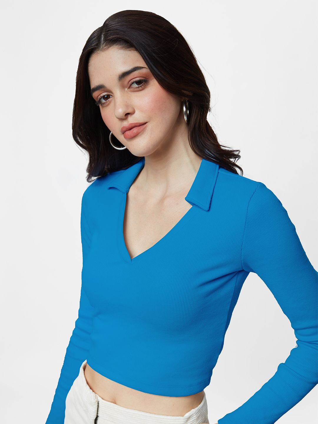 Buy Solids Dresden Blue Women's Cropped Polo Online.
