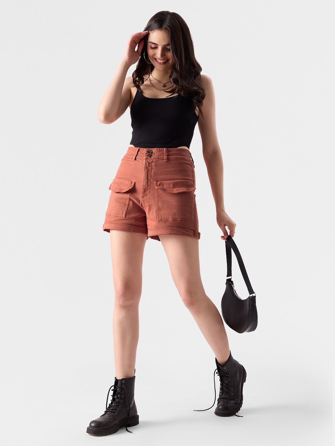 Buy Solids: Rust Women High Waist Shorts online at The Souled Store.