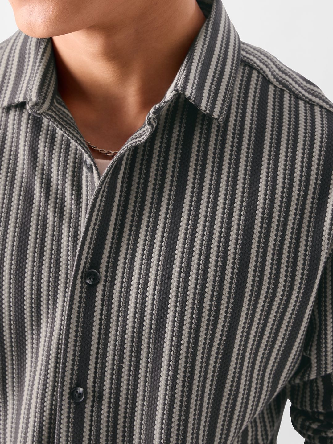 Buy Stripes: Grey And White Knit Shirt Online