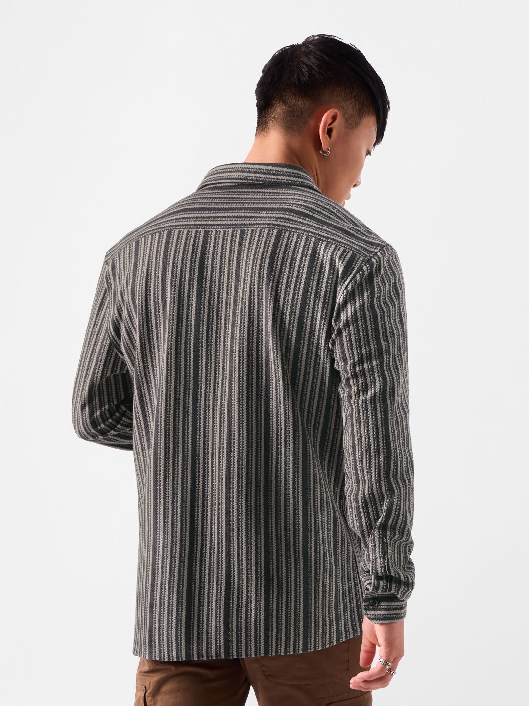 Buy Stripes: Grey And White Knit Shirt Online