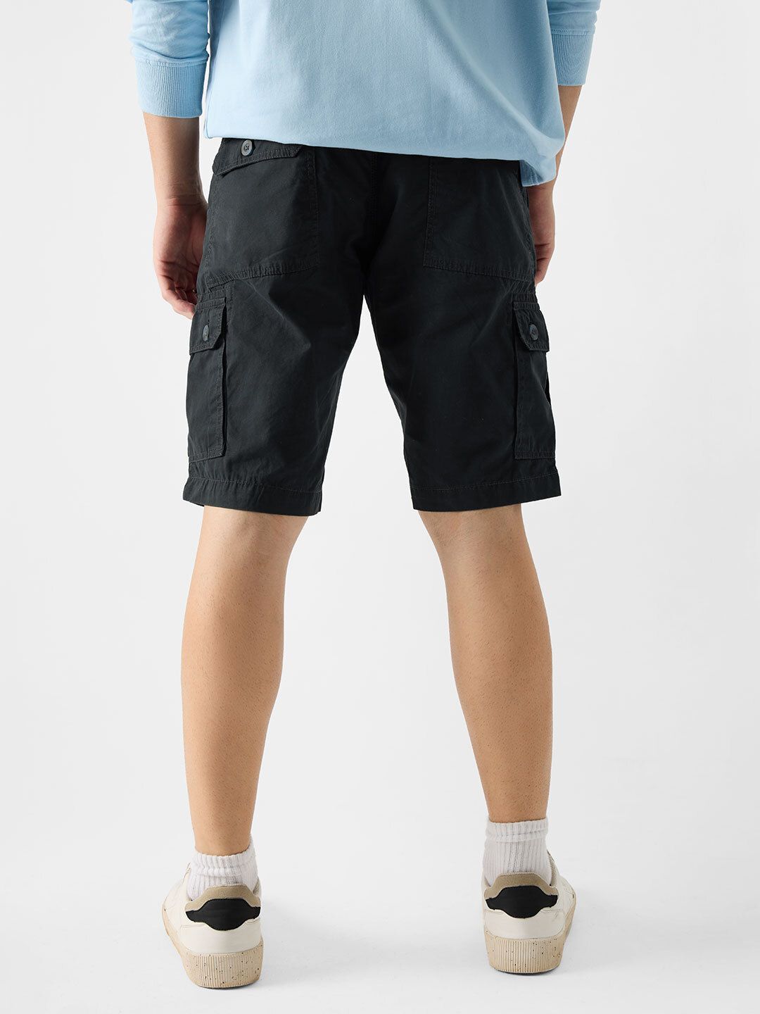 Buy Solids Navy Blue Men Cargo Shorts Online