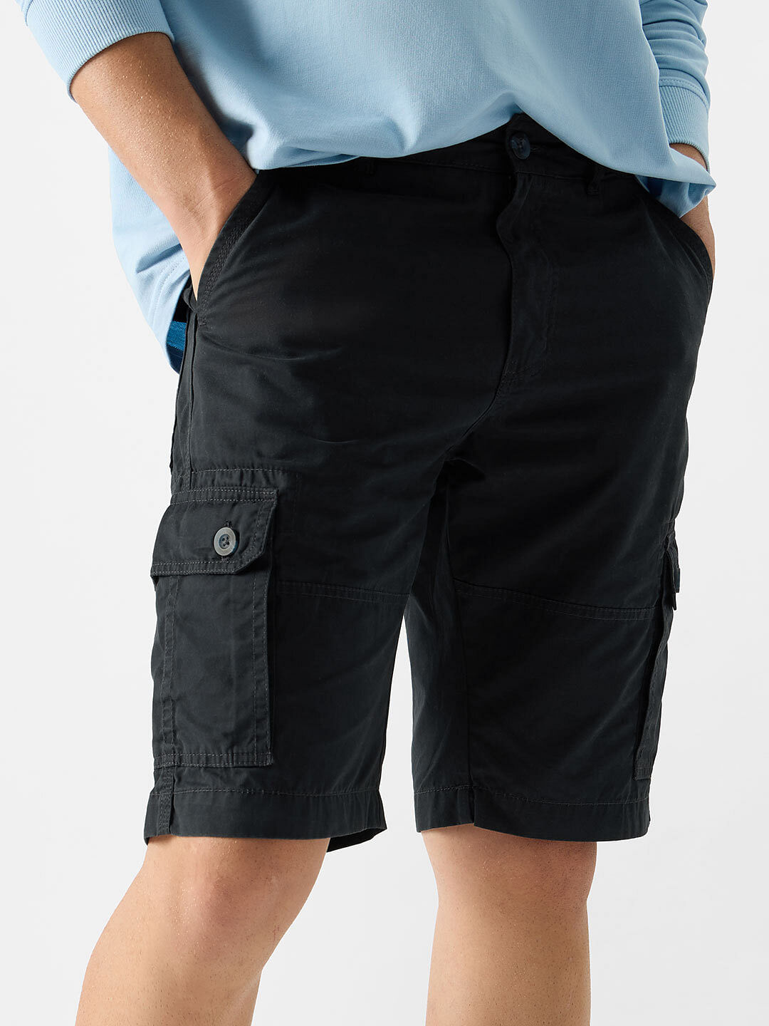 Buy Solids: Navy Blue Men Cargo Shorts Online