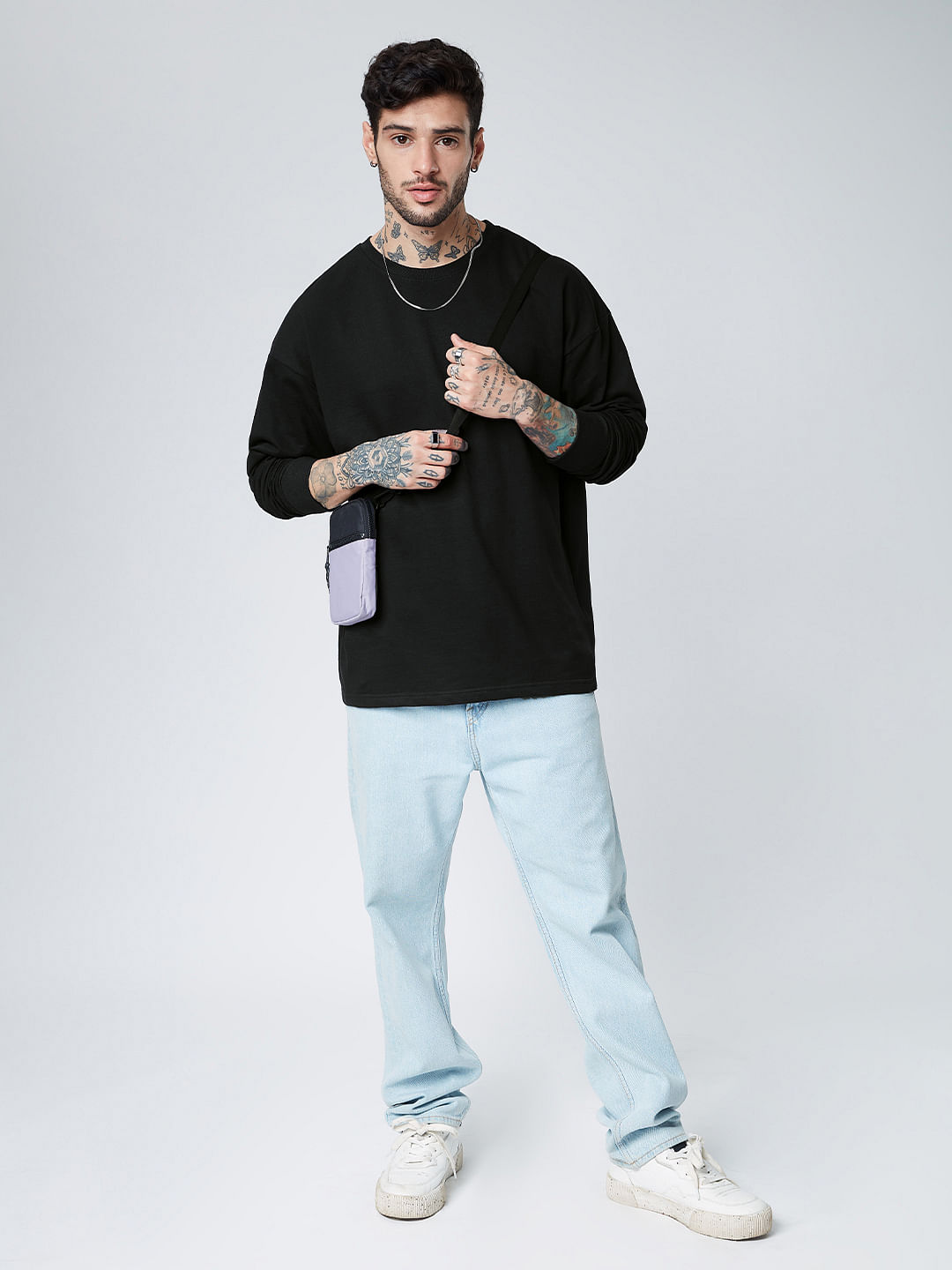 Buy Solids: Black (Oversized) Full Sleeve T-Shirt Online