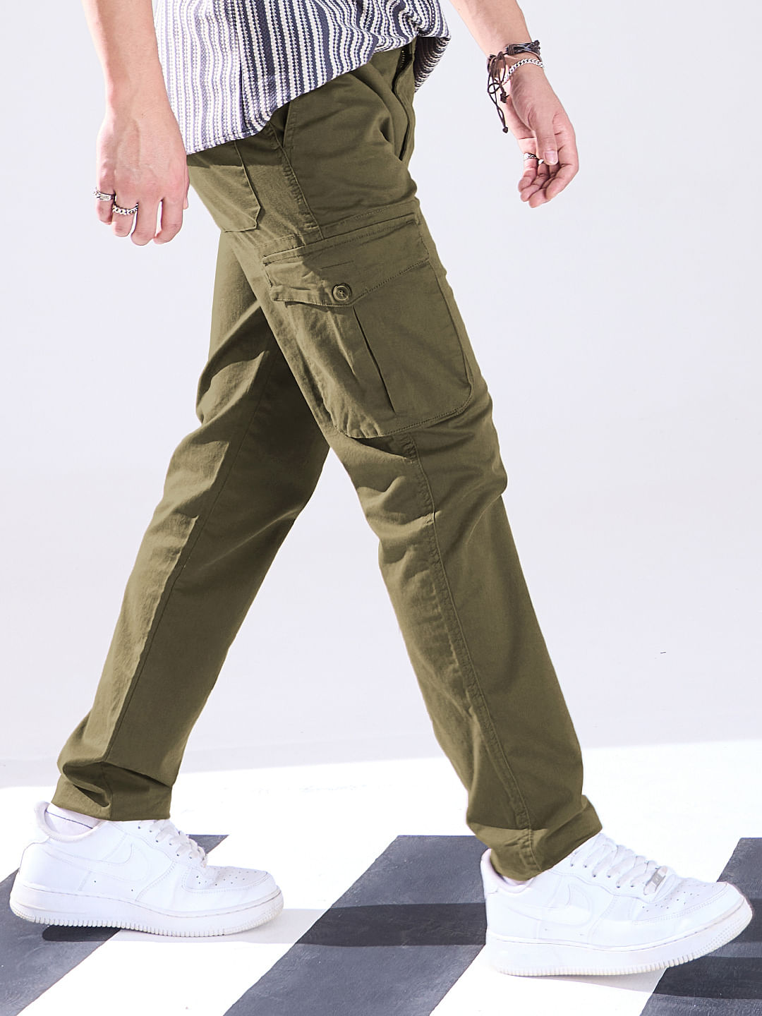 Men's Light Olive Cotton Solid Activewear Joggers