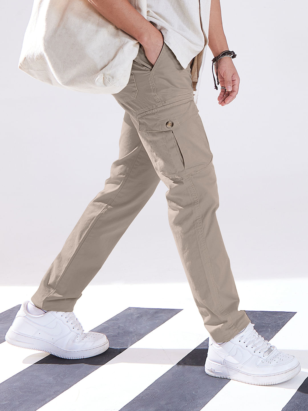 Buy Solids: Beige Men Cargo Pants Online