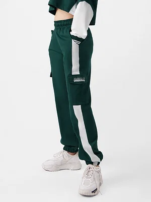 TSS Originals: Varsity Green Women Cargo Joggers By The Souled Store