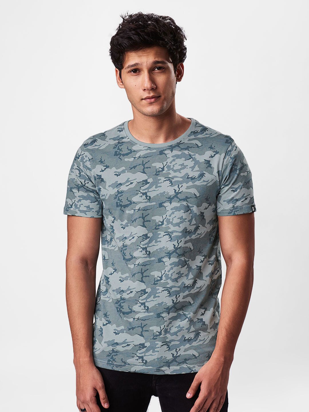 Buy Solids Step Hem Tshirt Grey Camo Online.