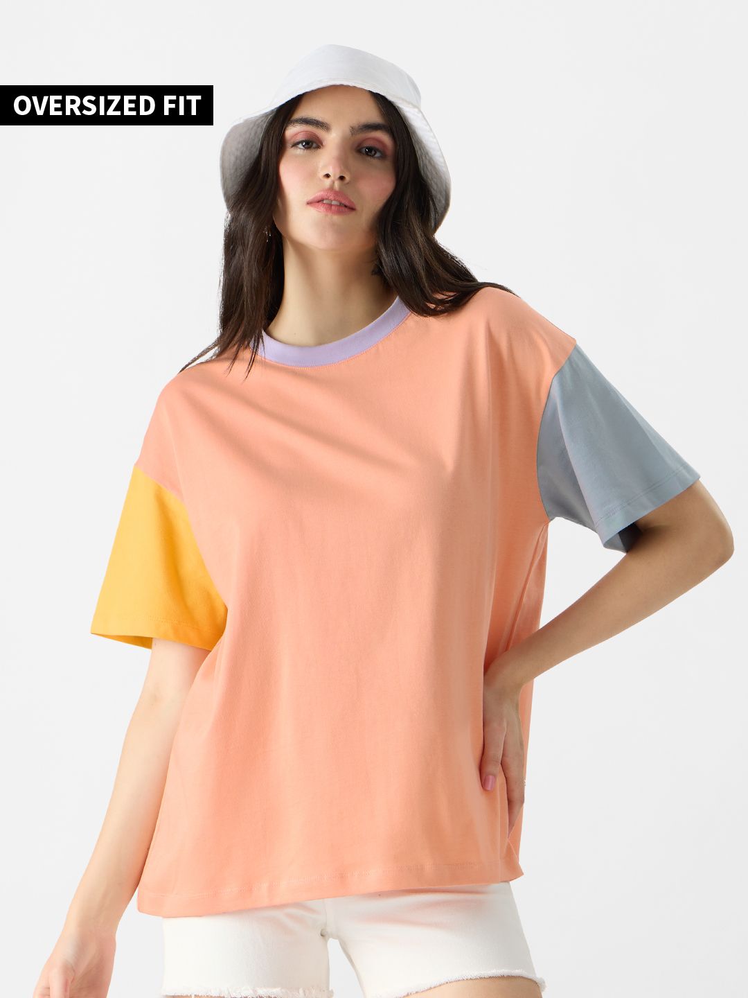 Buy Solids Yellow, Pink & Grey Colourblock Women's Oversized TShirt online at The Souled Store