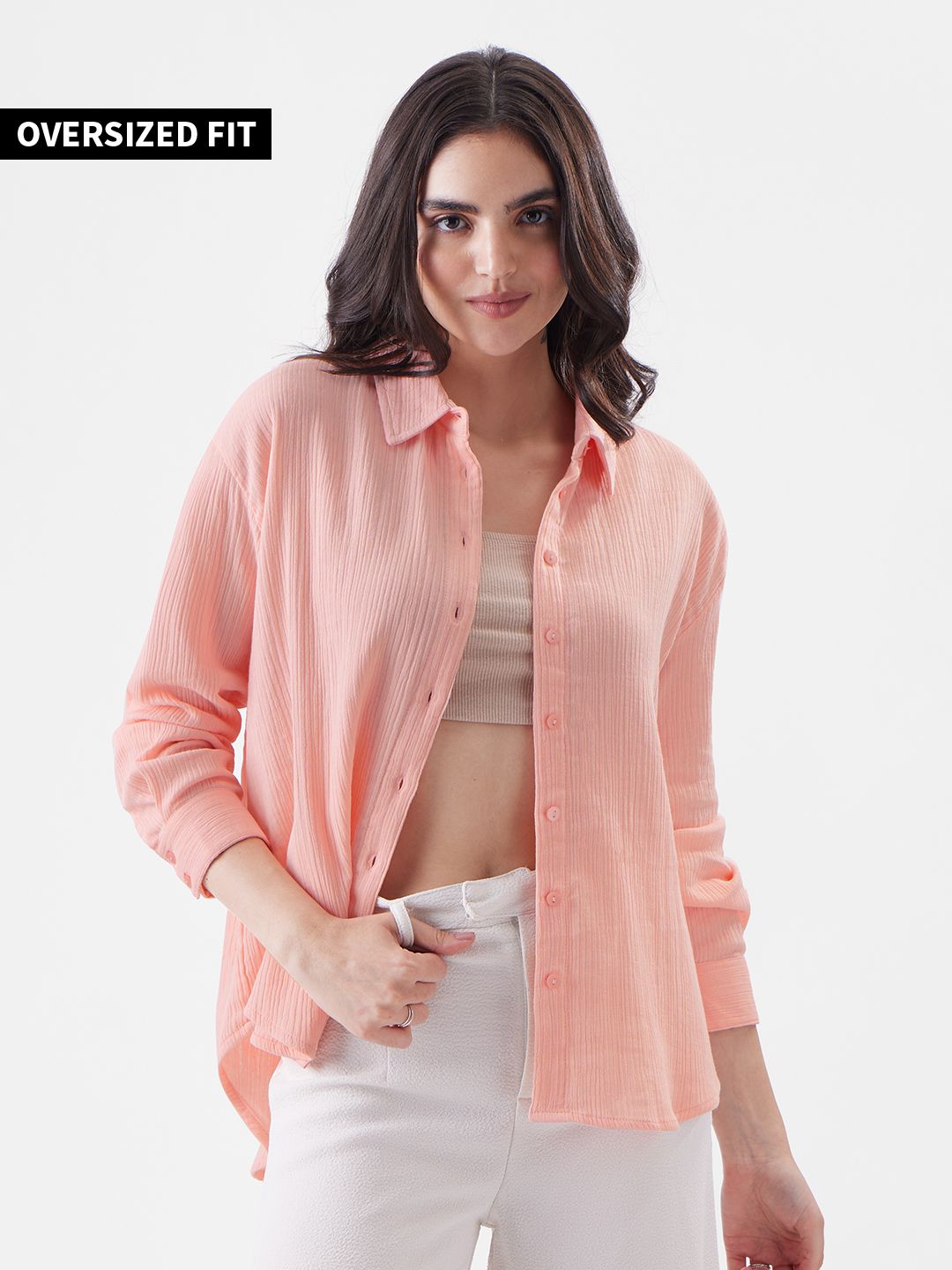 Women Peach Solid Shirt