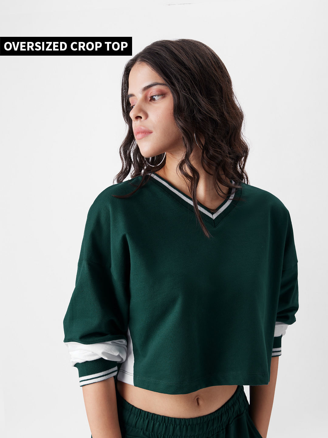 Buy TSS Originals: Varsity Green Women Oversized Crop Tops Online