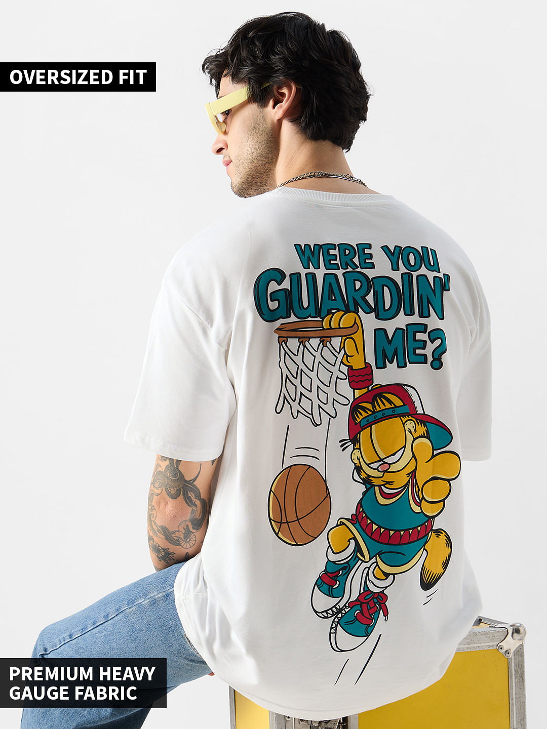 Buy Garfield Guarding Me Oversized T Shirts Online 