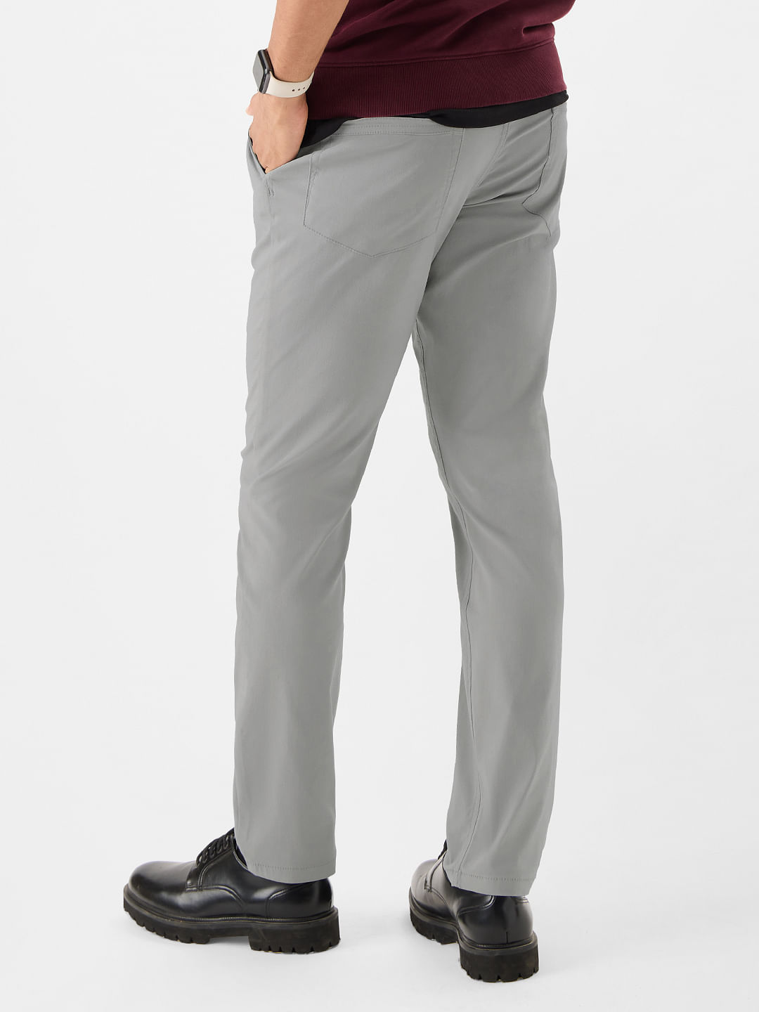 Buy Solids: Light Grey Men Cotton Pants Online