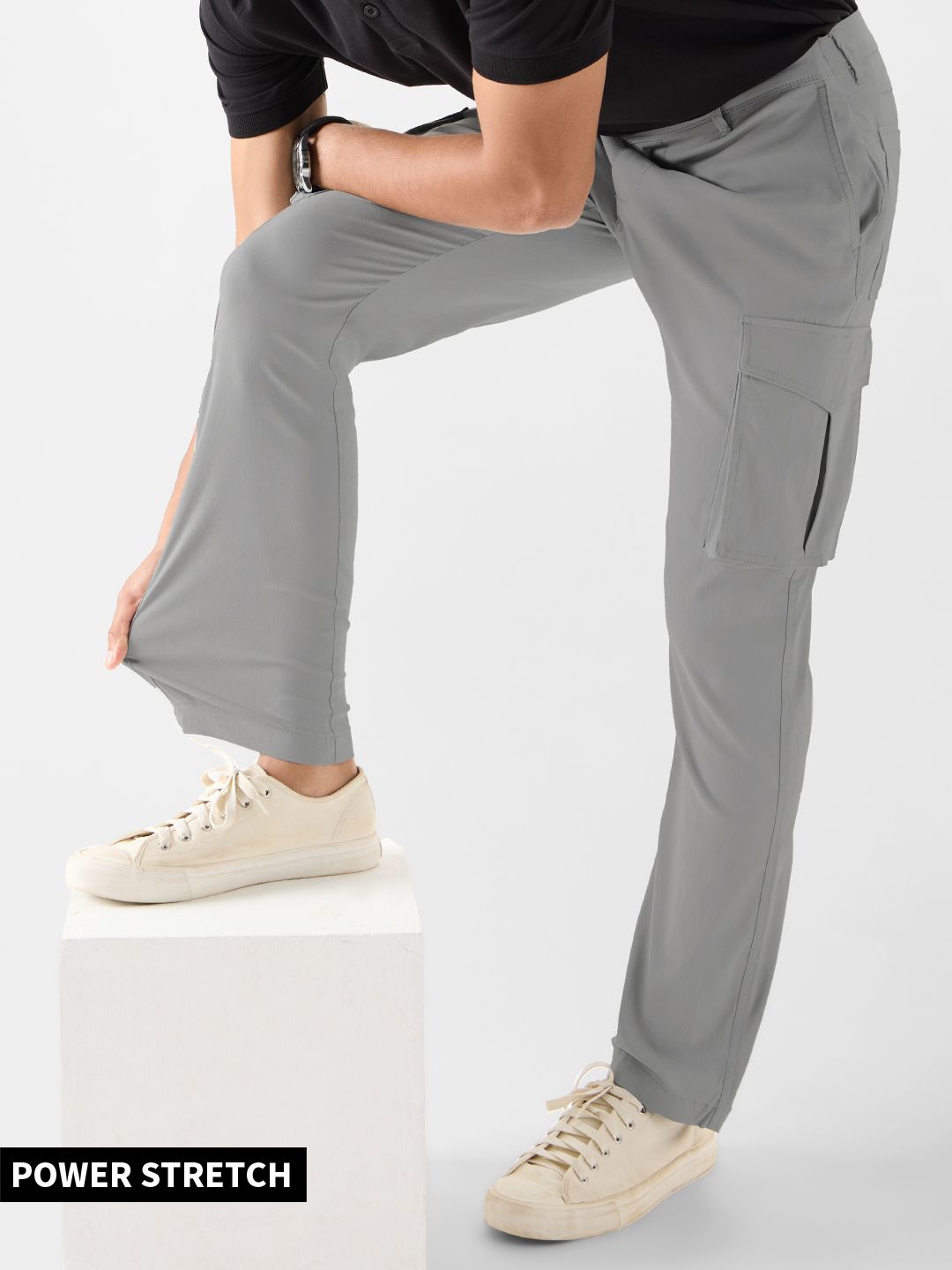 Buy Solids Light Grey Men Cargo Pants Online
