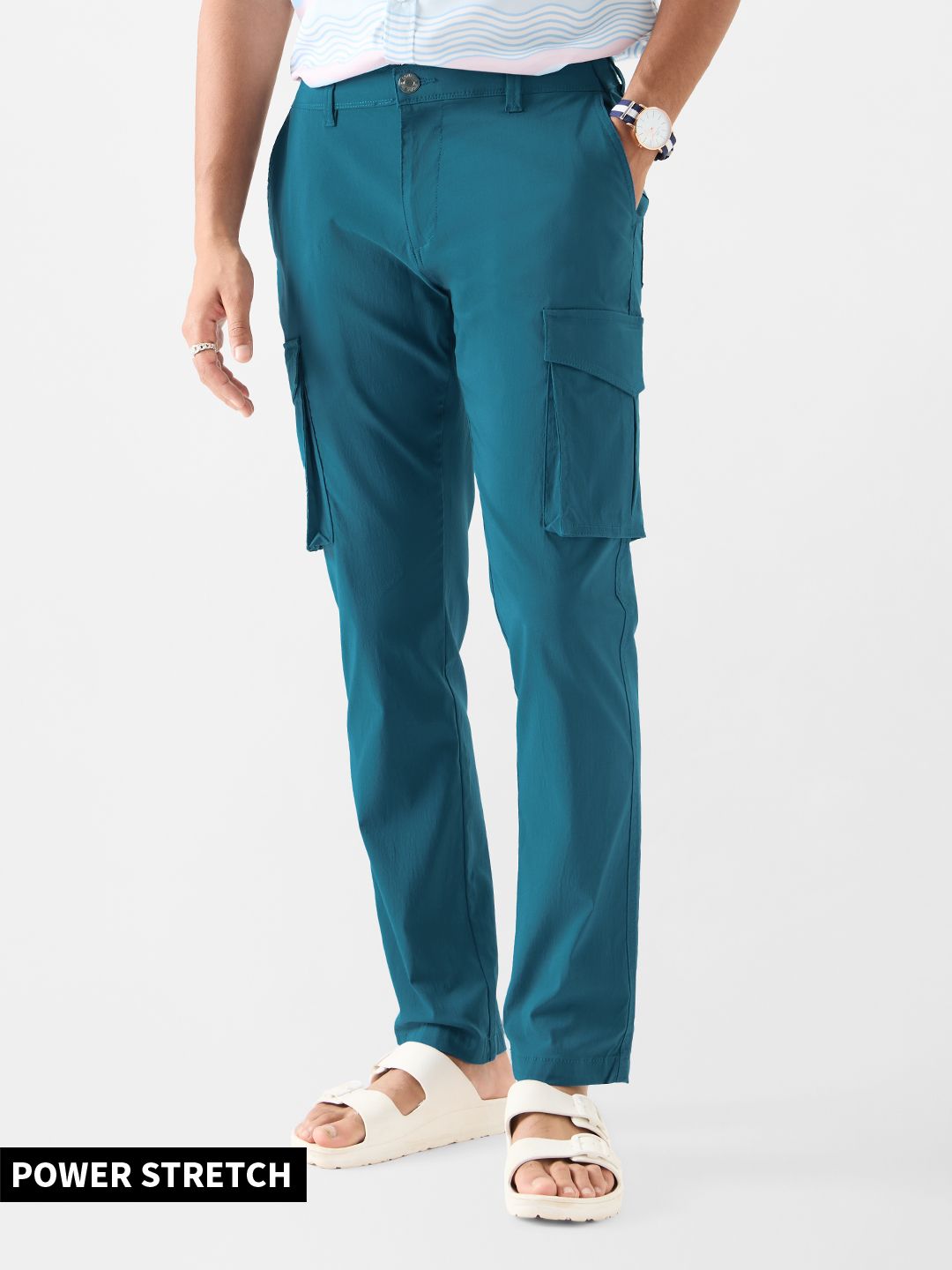 Buy Solids Steel Blue Men Cargo Pants Online