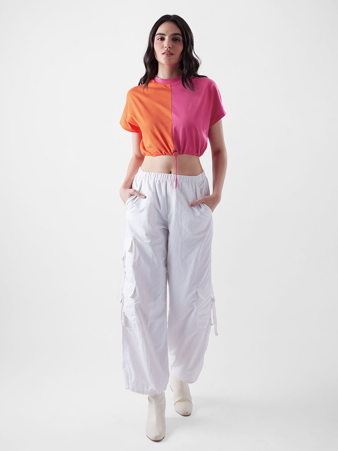 Buy Solids Blazing Orange Hot Pink Colourblock Women Cropped Tops Online At The Souled Store 7686