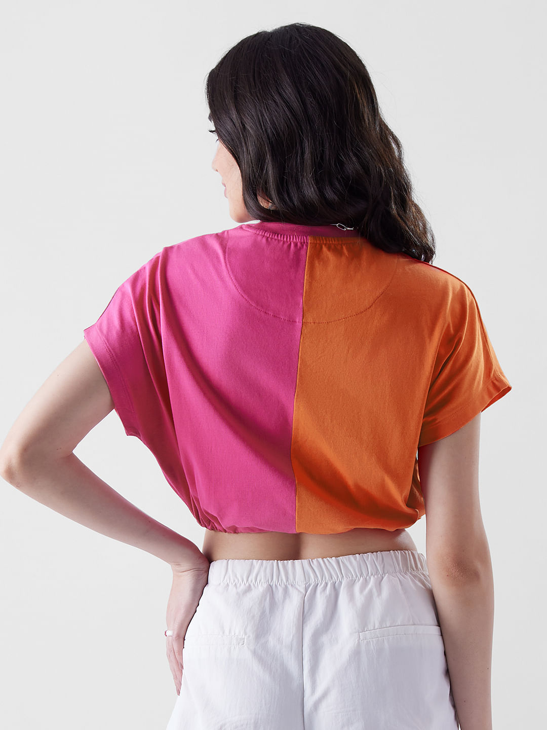 Buy Solids Blazing Orange Hot Pink Colourblock Women Cropped Tops Online At The Souled Store 5433