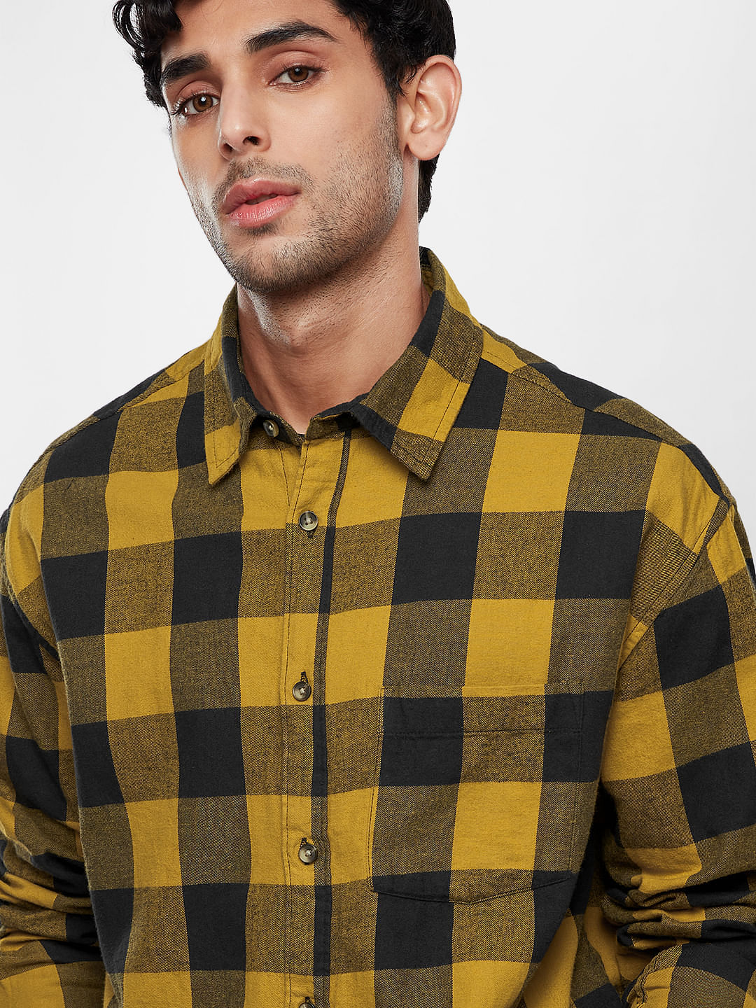 Buy Plaid: Yellow and Black Men Utility Shirt Online
