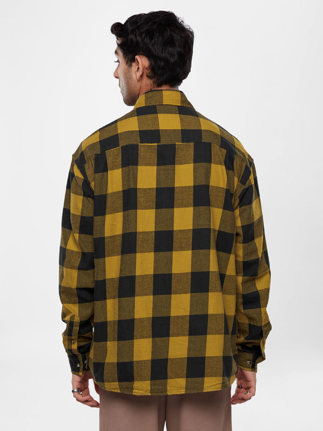 Buy Plaid: Yellow and Black Men Utility Shirt Online