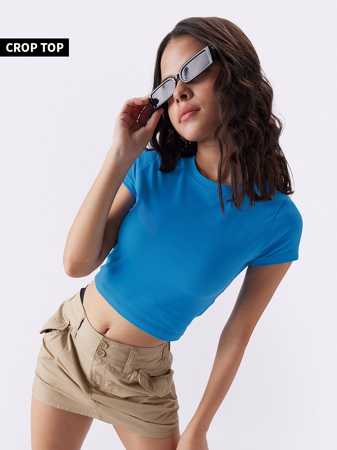 Buy Solids: Malibu Blue Women Cropped Tops Online