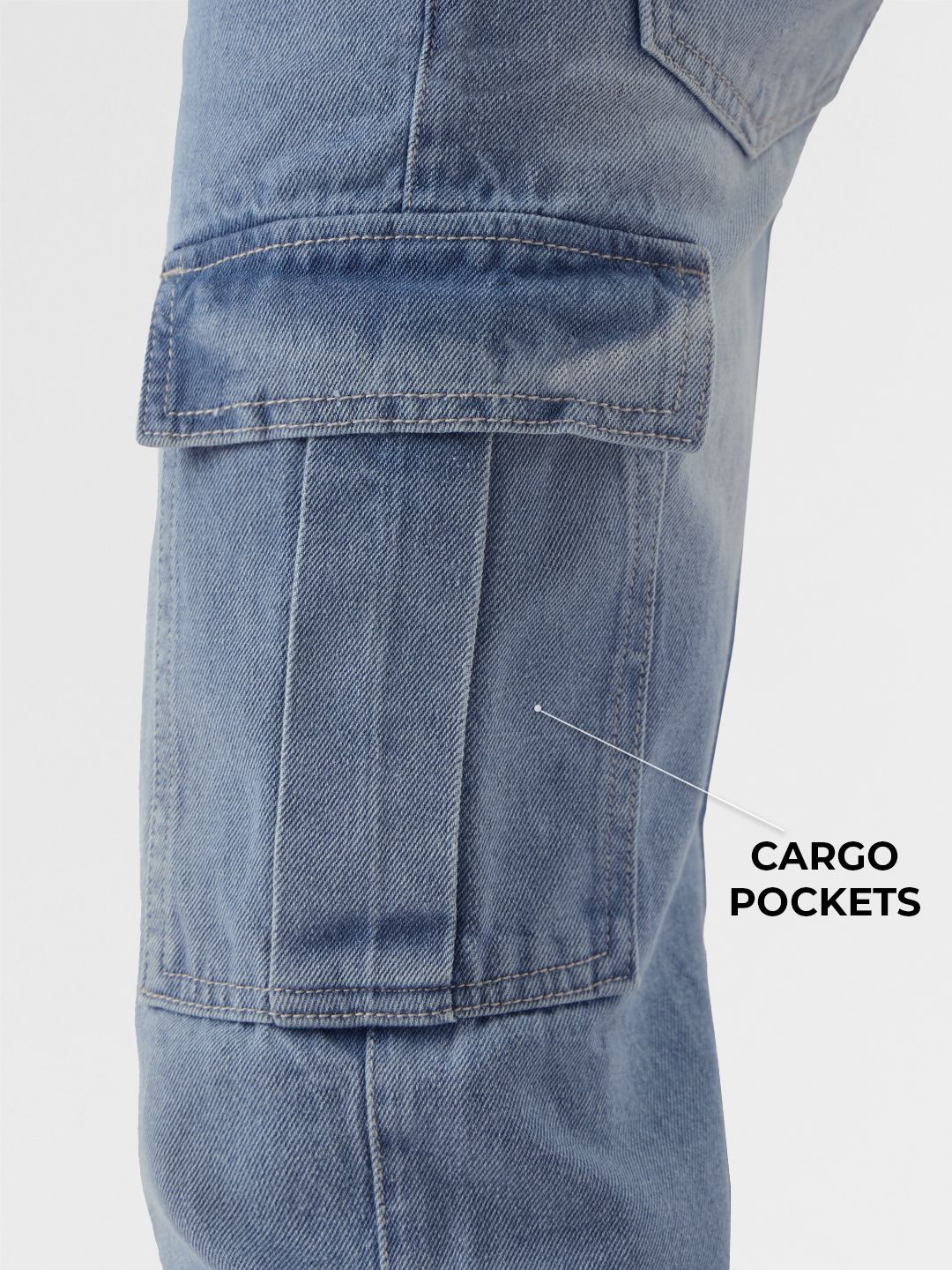 Buy Solids: Azure Blue Men Cargo Jeans Online