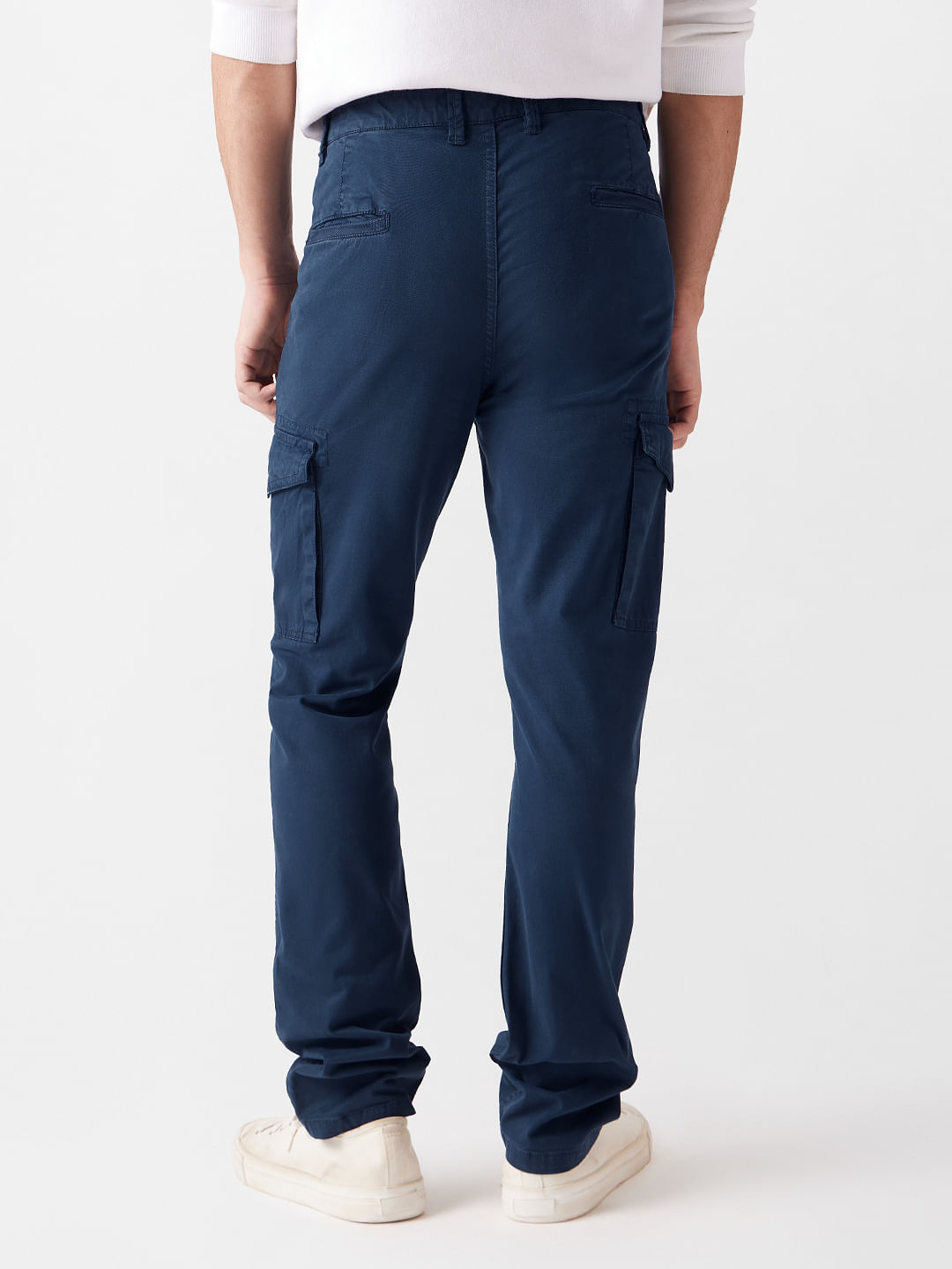 Buy Solids: Navy Blue Men Cargo Pants Online