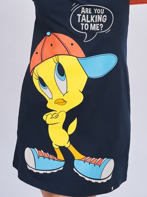 looney tunes t shirt dress Women's Freeze Max Bugs Bunny Black Looney Tunes That's All Folks Jersey T-shirt  Dress