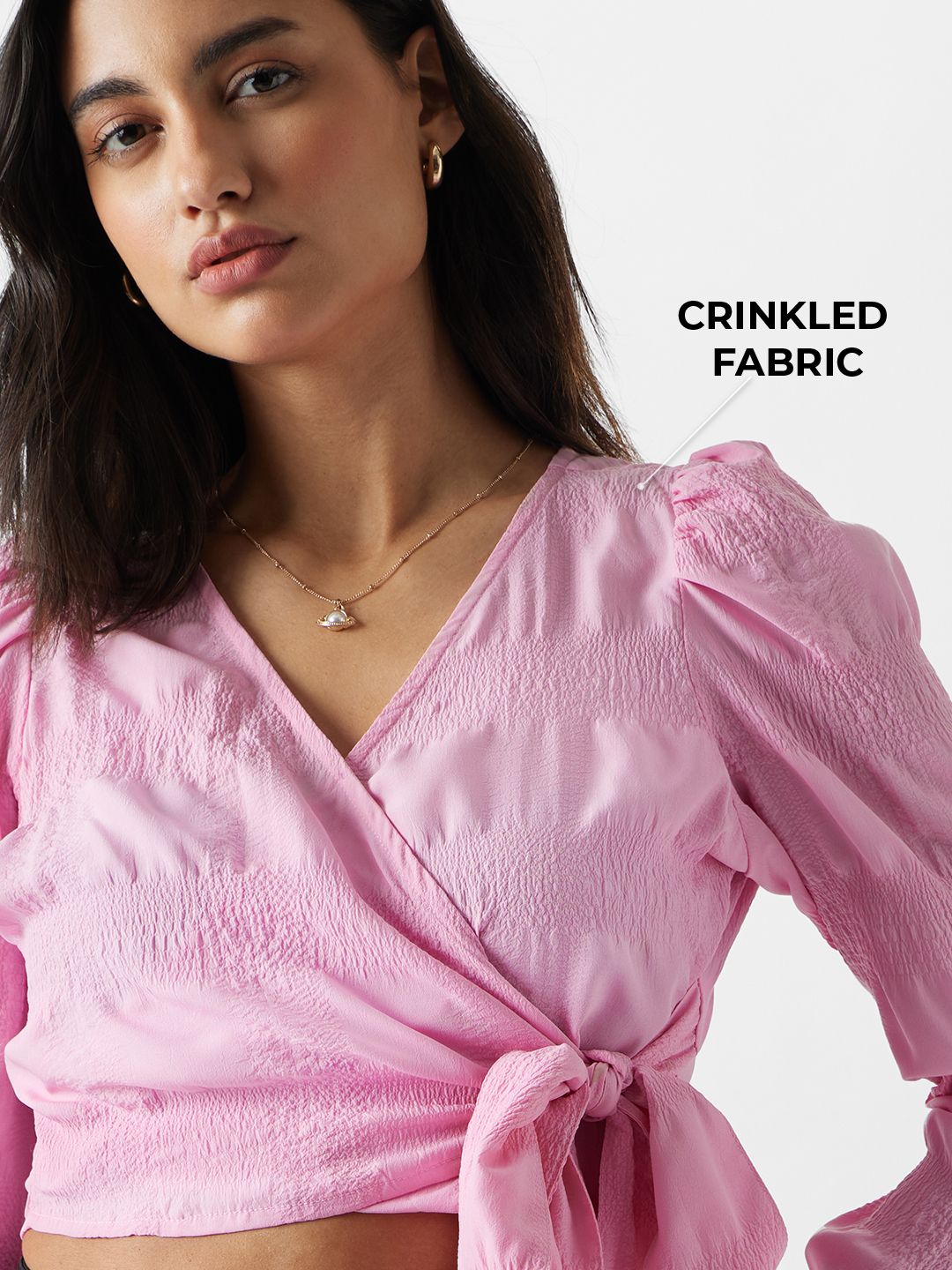 Wrap Top: Pink Women Cropped Tops online