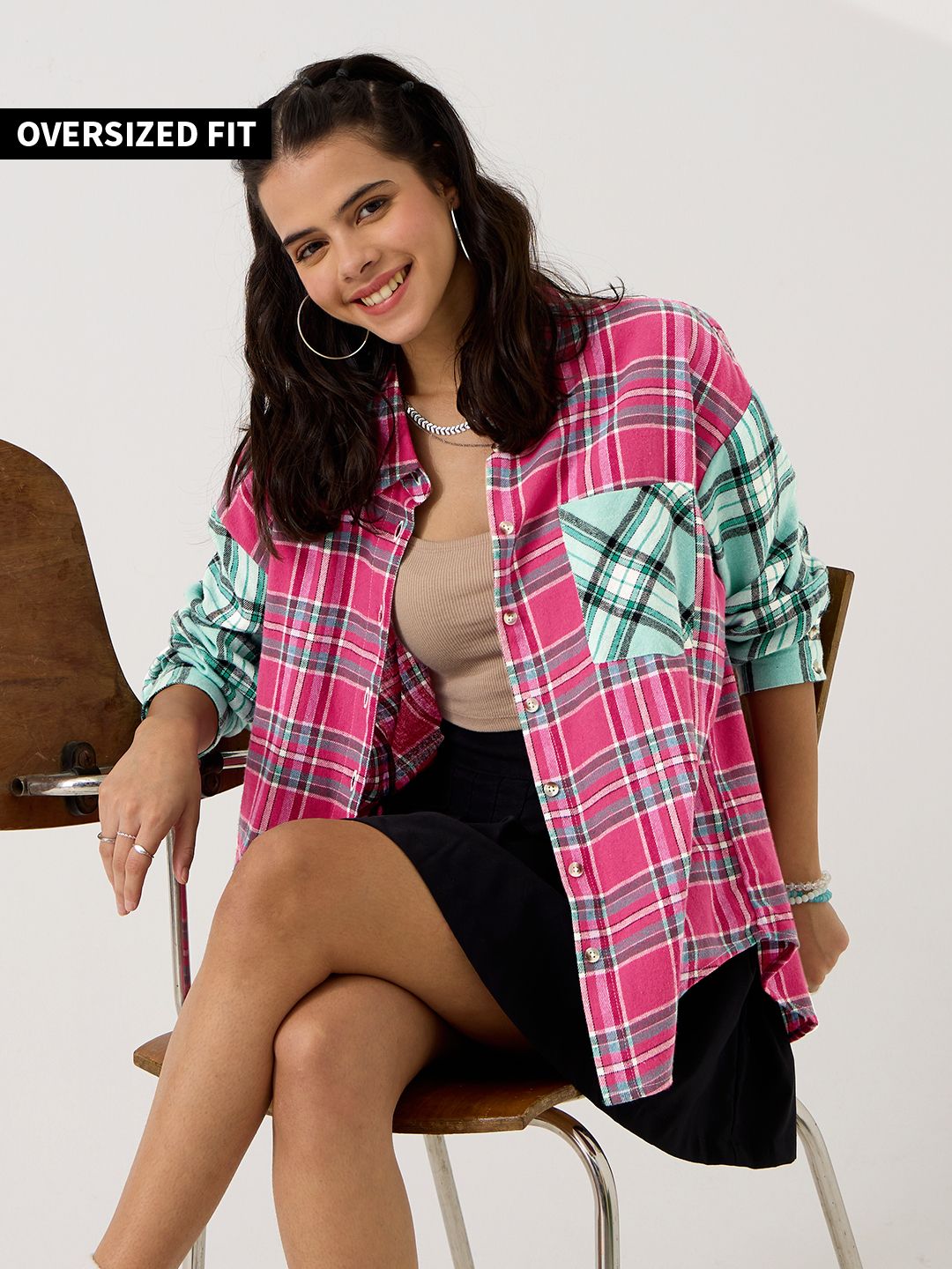 Buy Plaid: Viridis And Raspberry Women Boyfriend Shirt Online