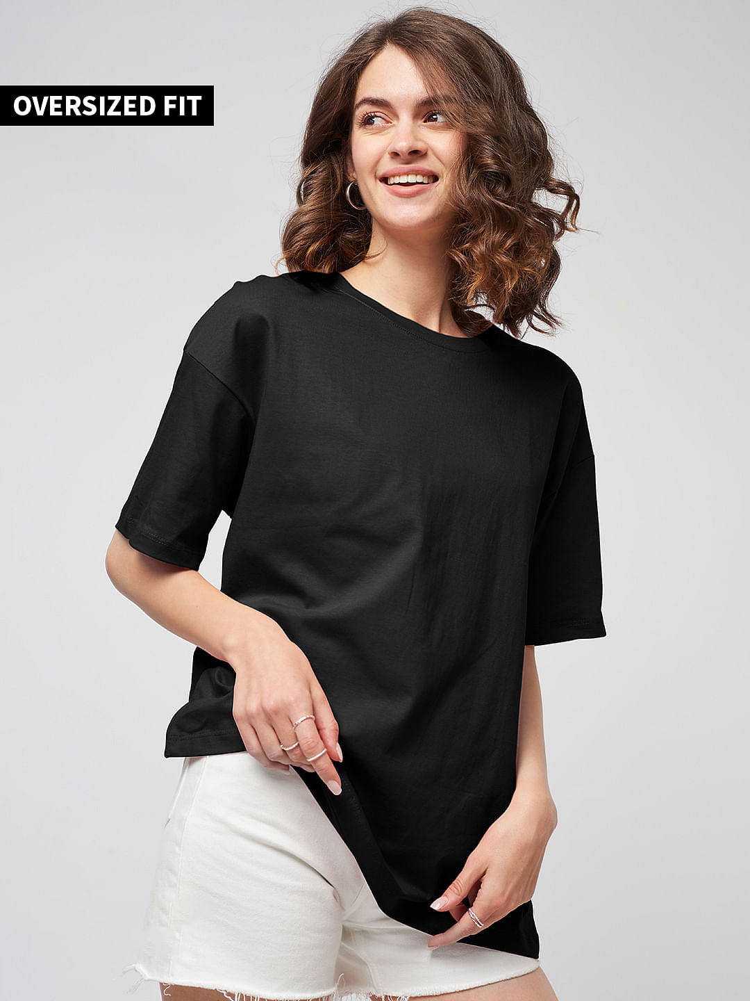 Buy Solids Black Women's Oversized T-Shirt online at The Souled Store