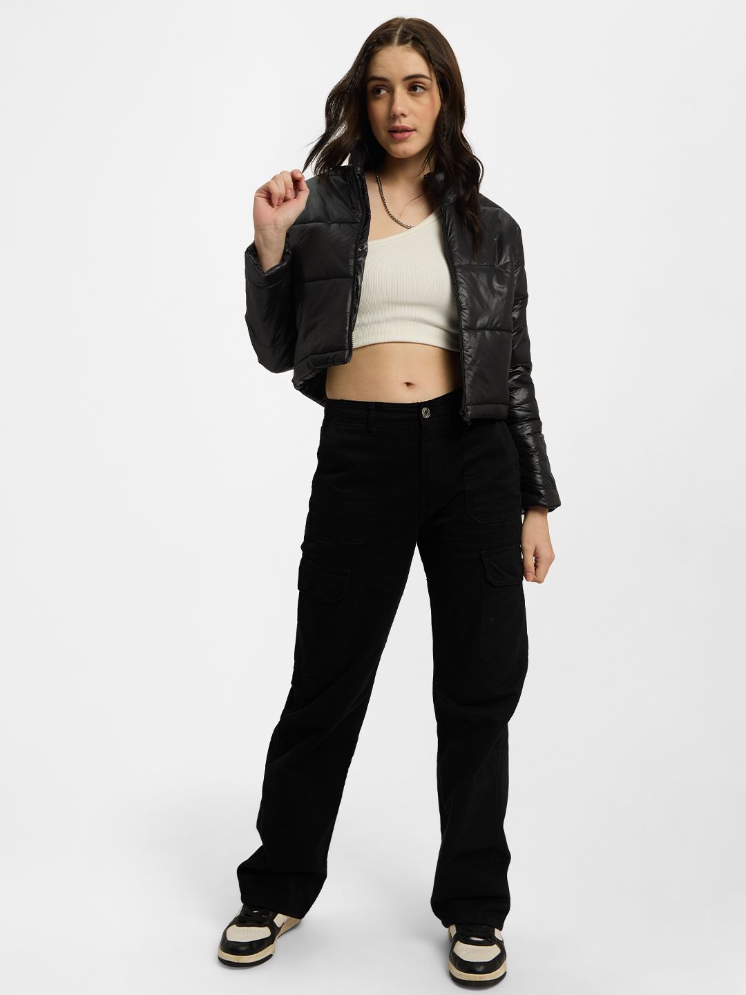 Solids: Black Women Puffer Jackets price