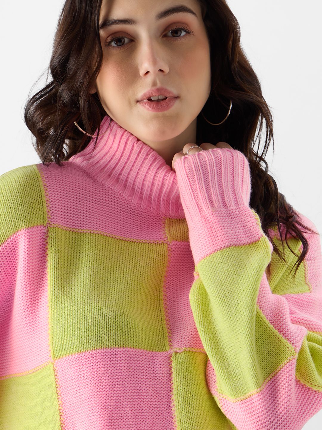 Knitted Sweater: Candy Lime Women Turtle Neck Sweaters online