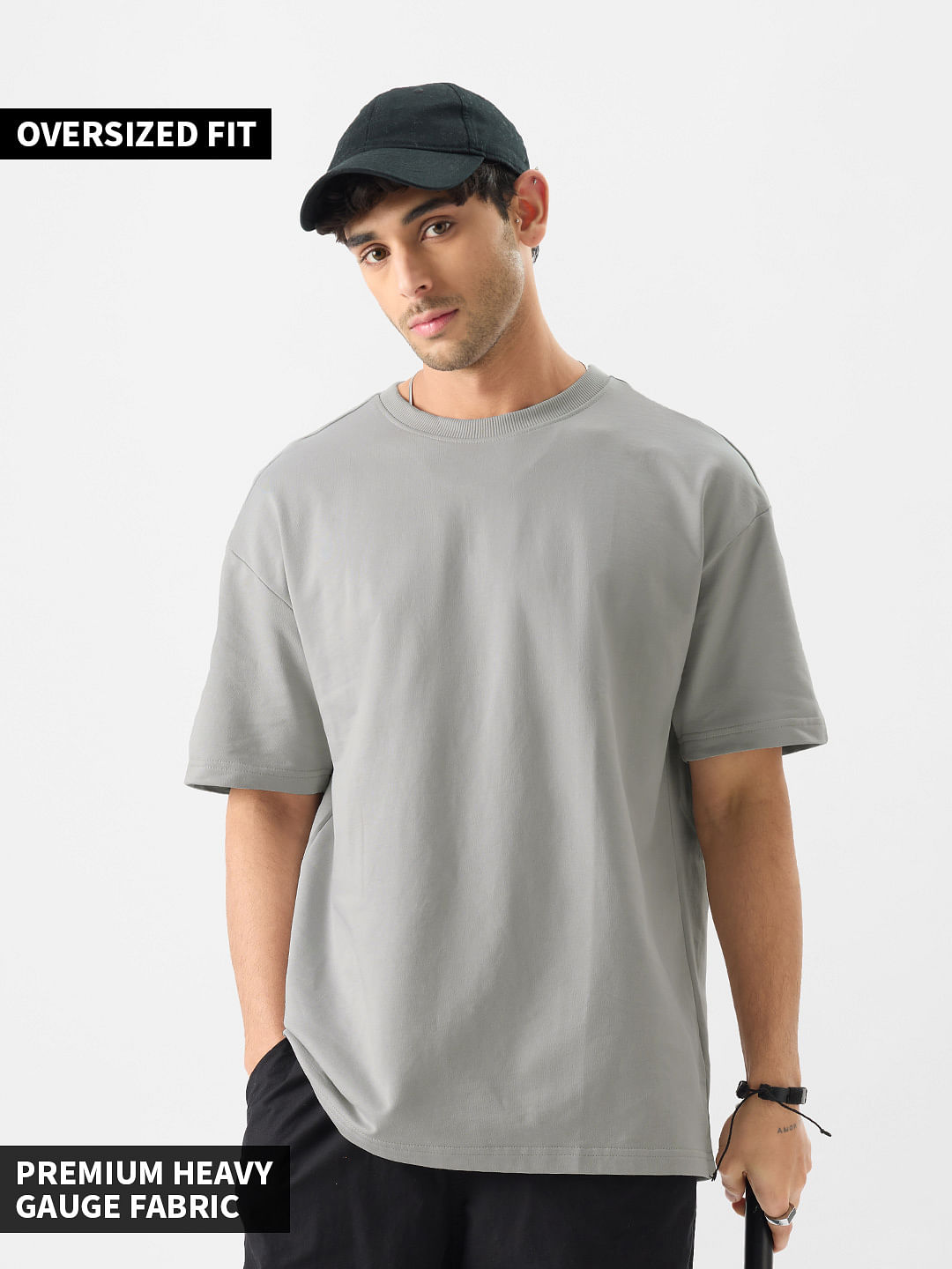 Buy Solids: Ash Grey Oversized T-Shirts Online