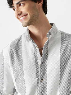 The Souled Store| Solids: White and Grey Stripes Mens and Boys Shirts|Half  Sleeve|Oversized fit Stripes|100% Cotton (Poplin) Multicolored Men