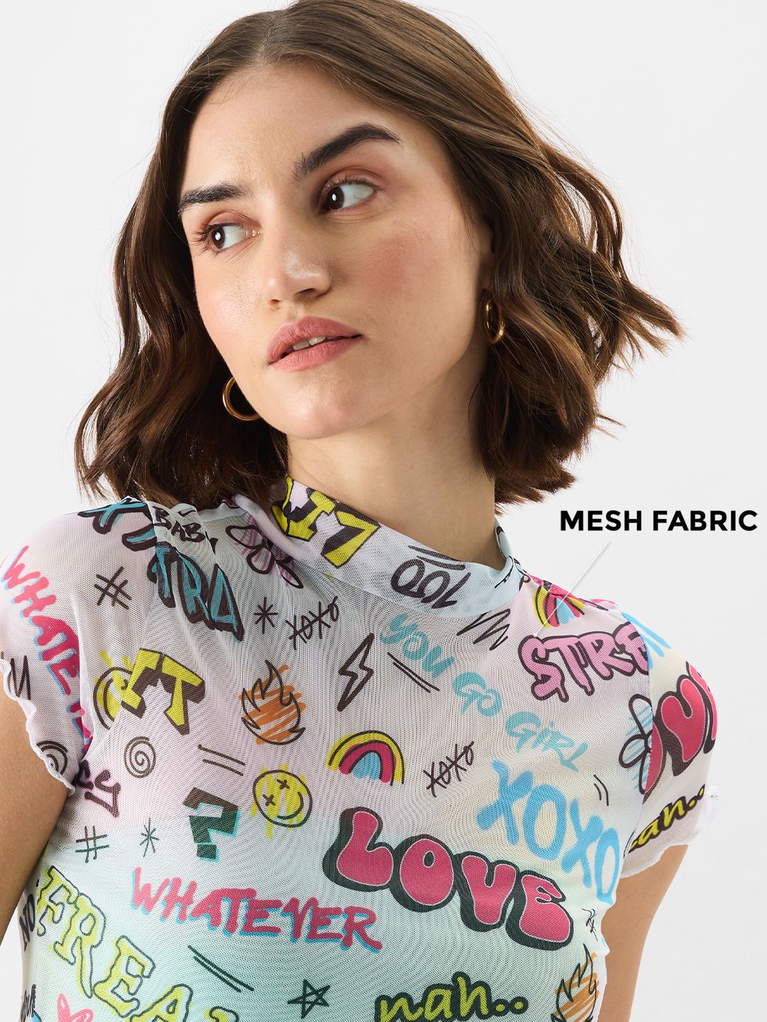 Mesh Top: Graffiti Pattern Women Cropped Tops online