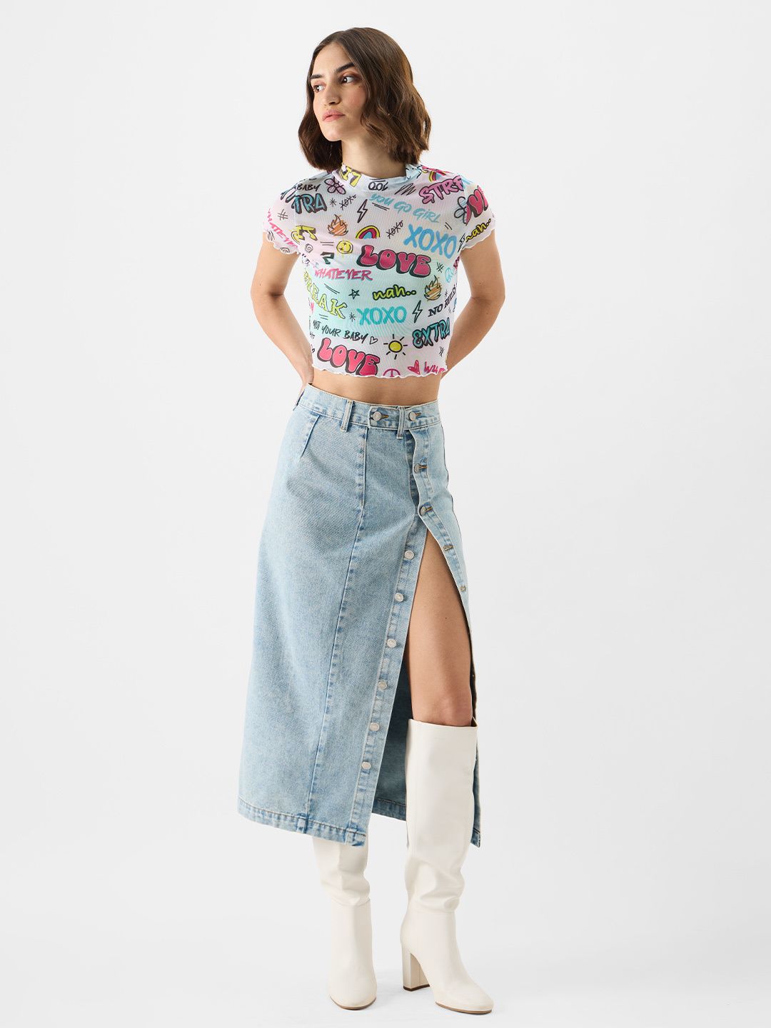 Mesh Top: Graffiti Pattern Women Cropped Tops price