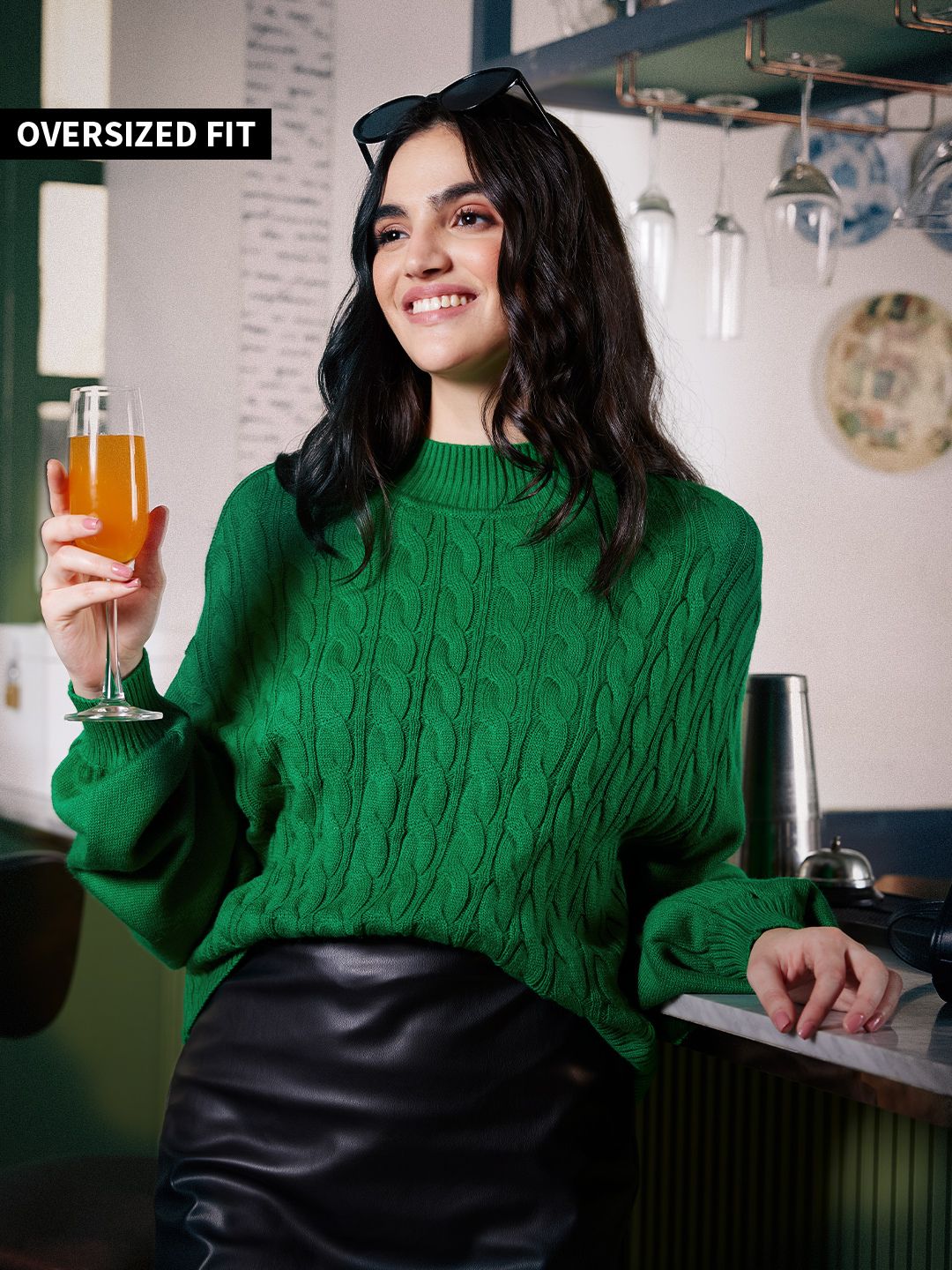 Buy Solids Kelly Green Womens Oversized Sweaters Online