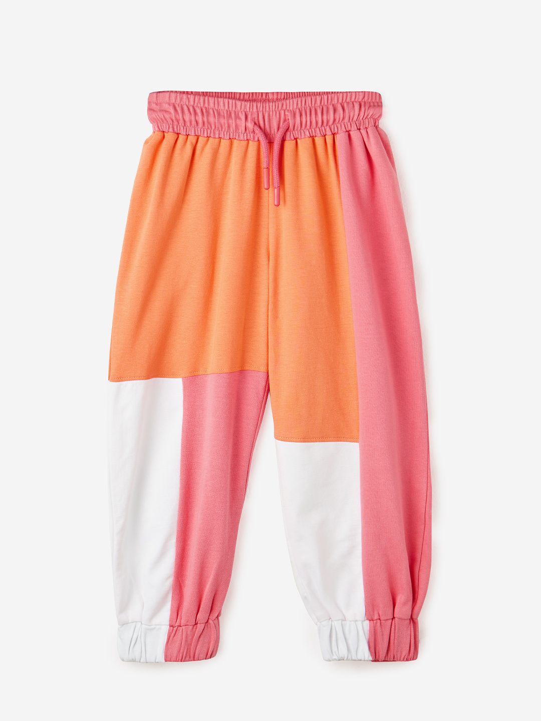 Solids: Pink & White Girls Cotton Joggers (2-8 Yrs) Online