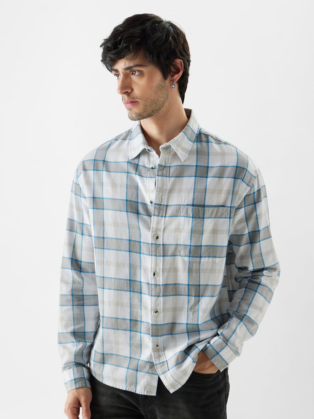 Buy Plaid: Glacier Grey Men Relaxed Shirt Online at The Souled Store.