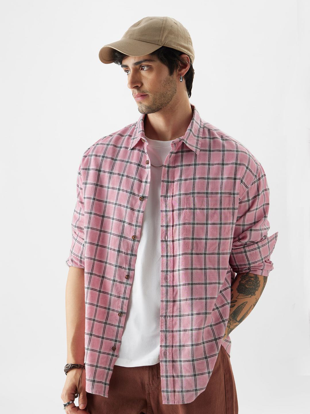 Buy Plaid Quartz Pink Men Relaxed Shirts Online