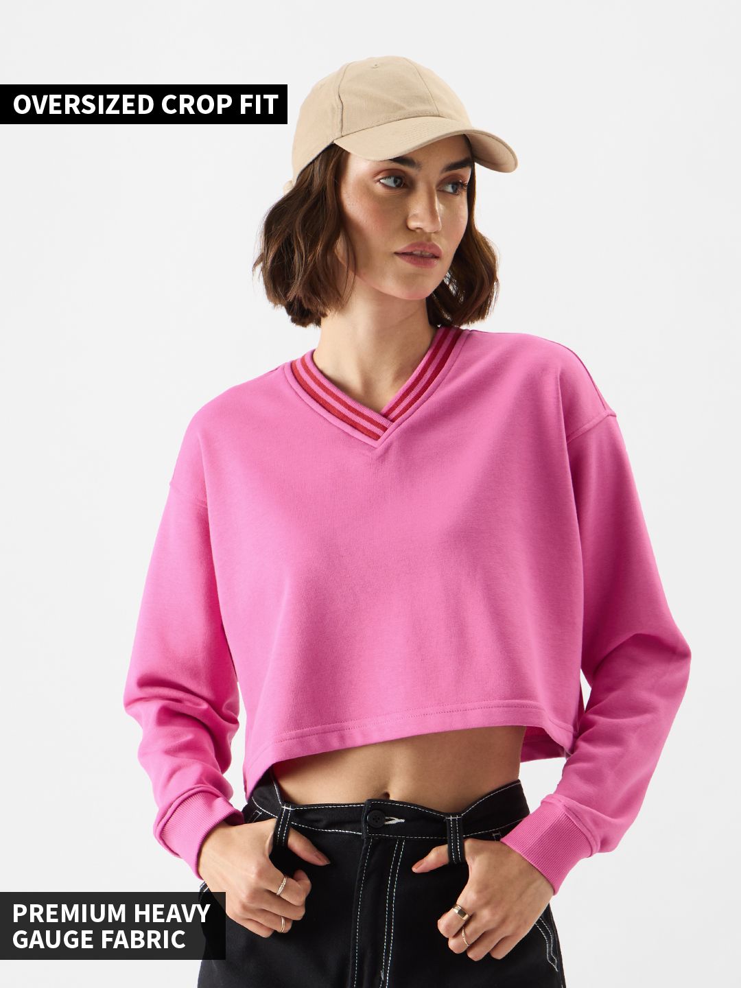 Buy Solids Pink Carnation Womens Oversized Sweatshirt Online