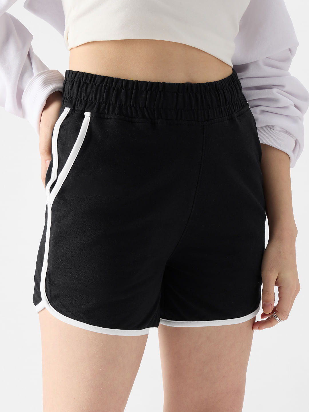 Dolphin Shorts Black Color Tie-Waist with Side Stripes - Its All Leggings