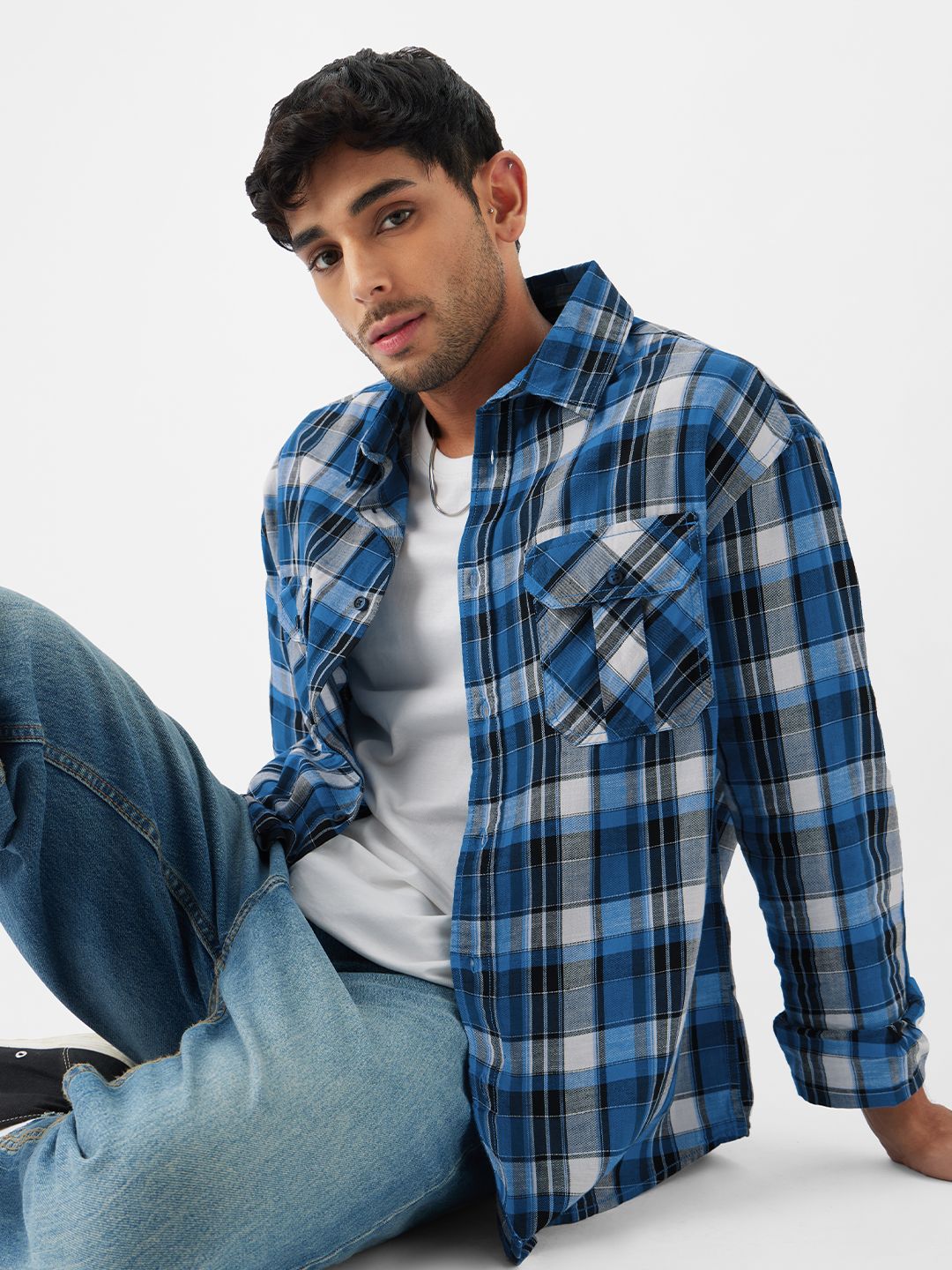 Buy Plaid Imperial Blue Men Utility Shirts Online