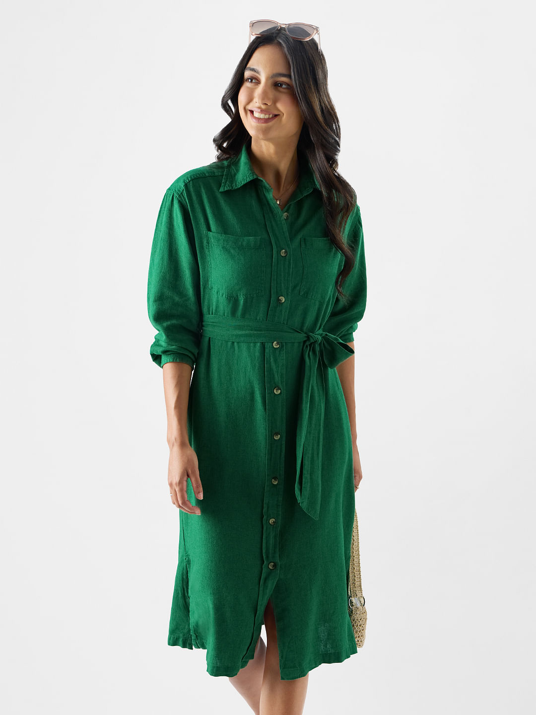 Buy Solids: Bottle Green Women Dress Online