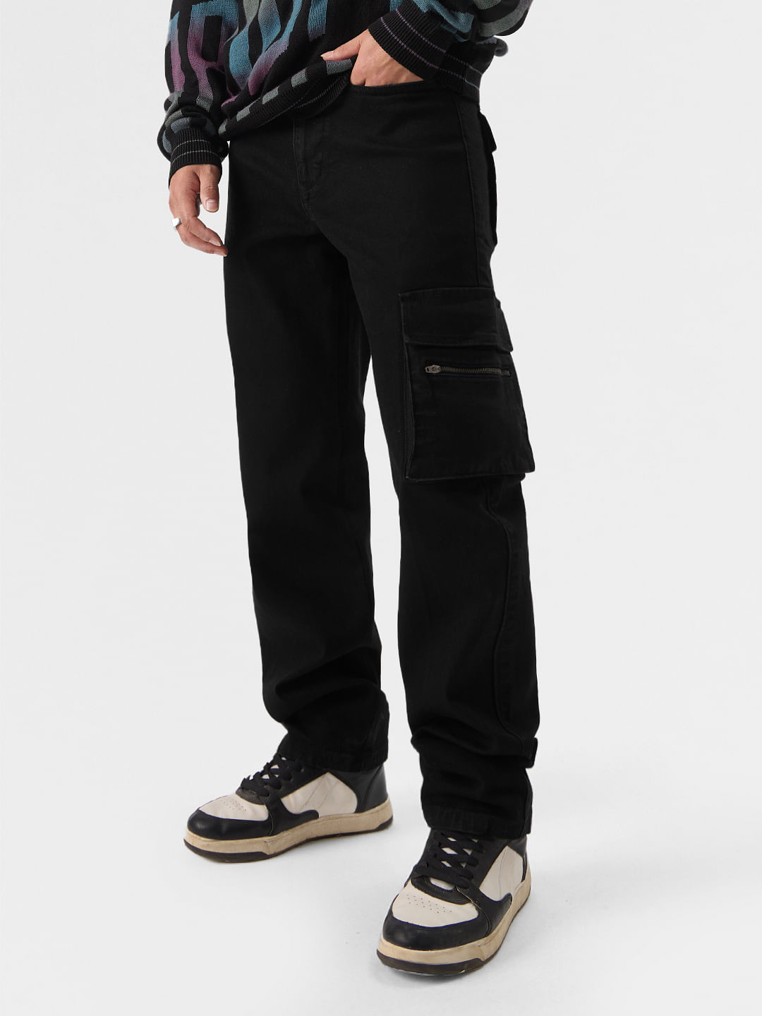 Buy Solids: Black (Cargo) Men Cargo Jeans Online