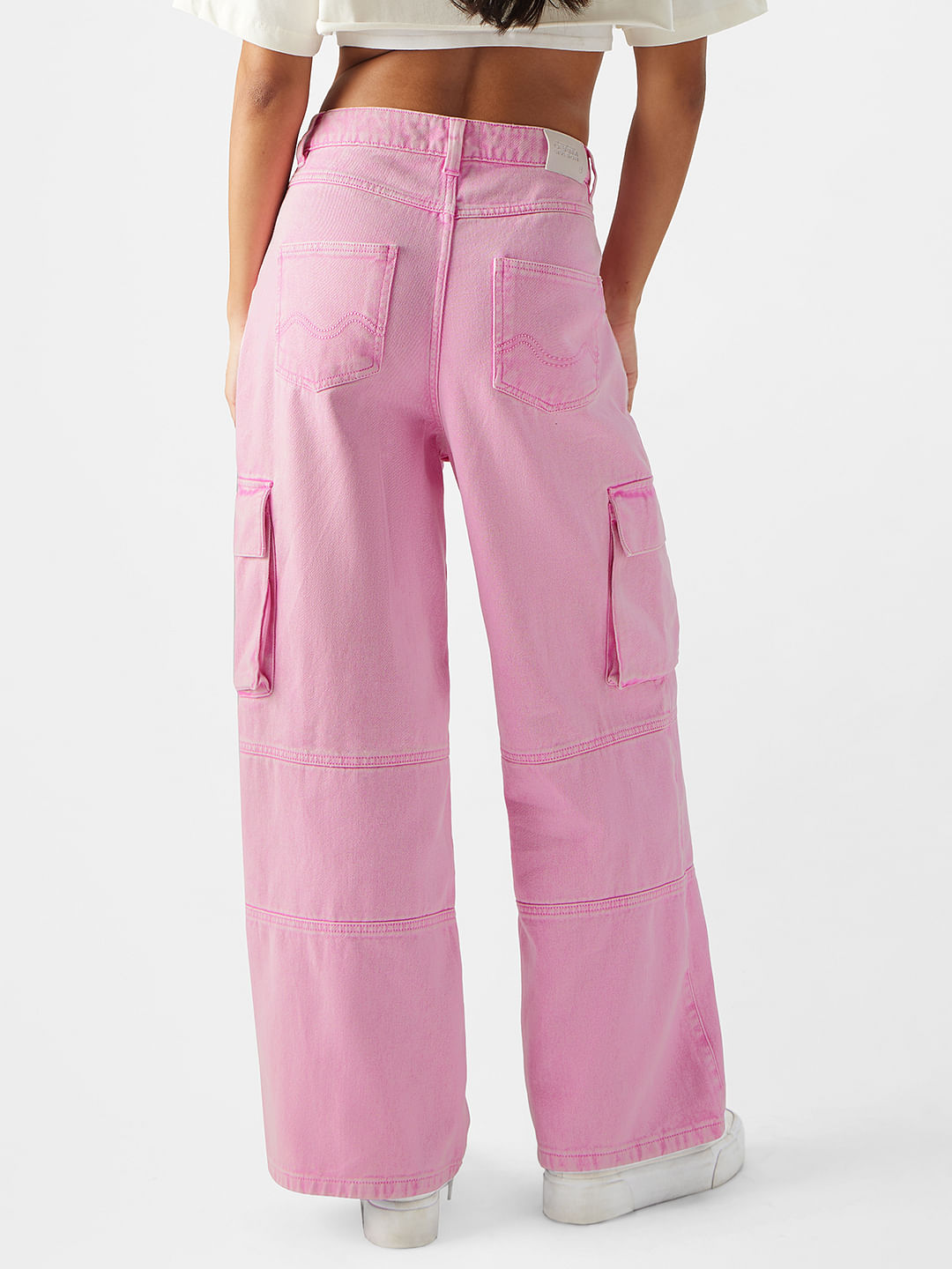 Buy Solids: Sangria Pink (Wide leg fit) Womens Jeans Online.