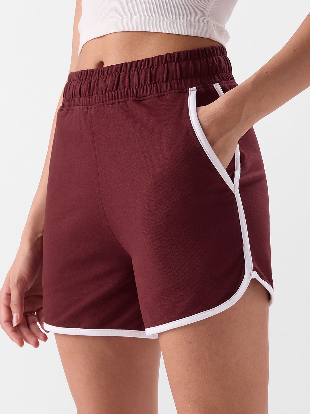 Buy Burgundy Dolphin Shorts Women Lounge Shorts Online